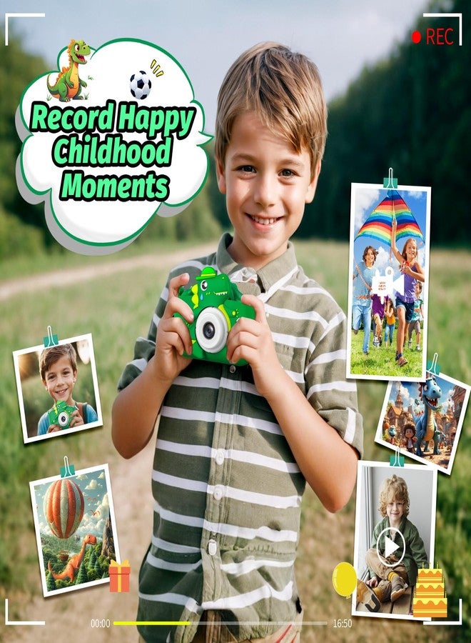 Cimizi Dinosaur Kids Camera for Boys Girls, Toddler Digital Selfie Camera with Cute Protective Cover and 32G SD Card, Christmas Birthday Gifts Toys for 3 4 5 6 7 8 9 10 11 12 Years Old Little Girls and Boys - Image 4